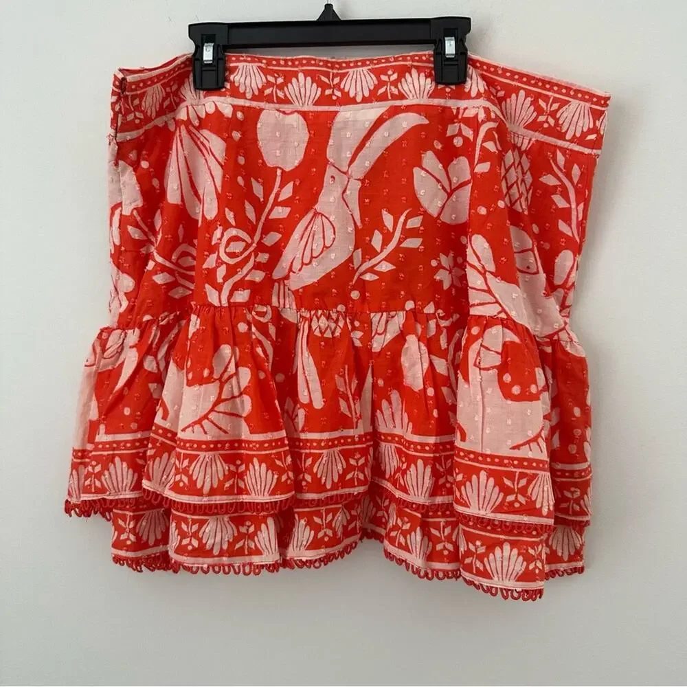 FARM Rio Orange Neon Jungle Mini Skirt Women's XL NWT Ruffle Lace Trim